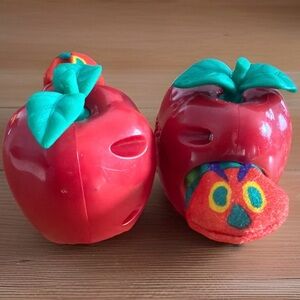 1987 Eric Carle Apple Worm Finger Puppet McDonalds Toy Lot of 2 Vintage